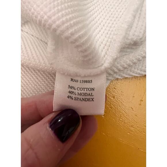 bobi White Drop Shoulder Long Sleeve Waffle Thermal Knit Henley Tee Size S NWT - Picture 6 of 8